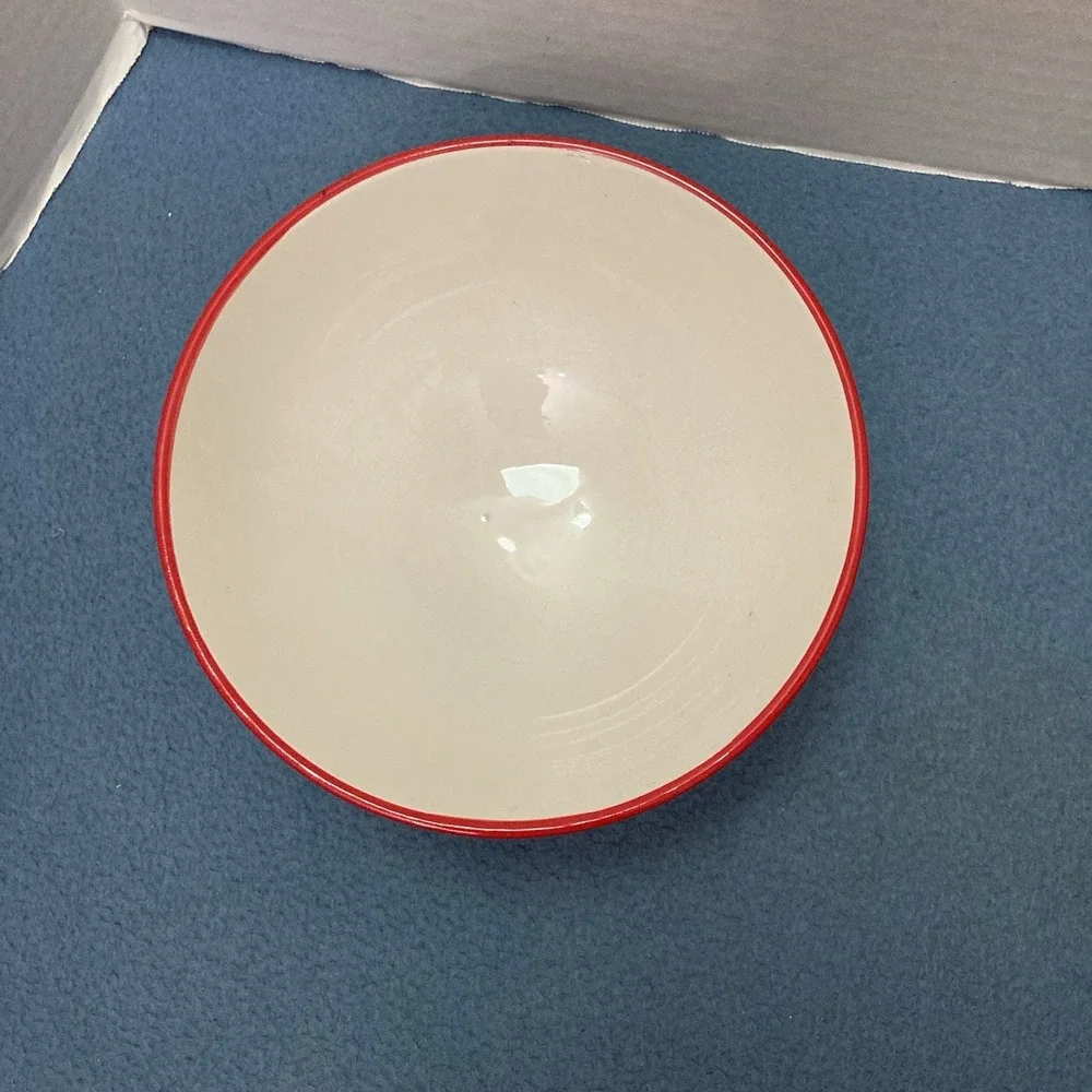 Pioneer Woman Red w/White Starbursts Teal Footed Soup/Cereal/Salad/Dessert Bowl